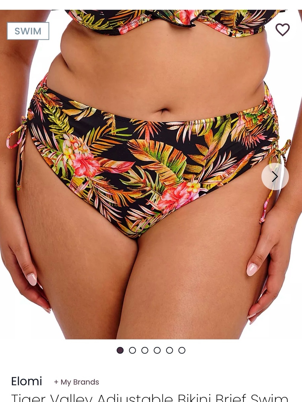 Elomi Black Tropical Floral Adjustable Bikini Brief